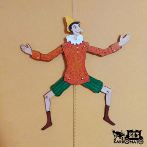 Handmade wooden Jumping Jack clown puppet by Karromato